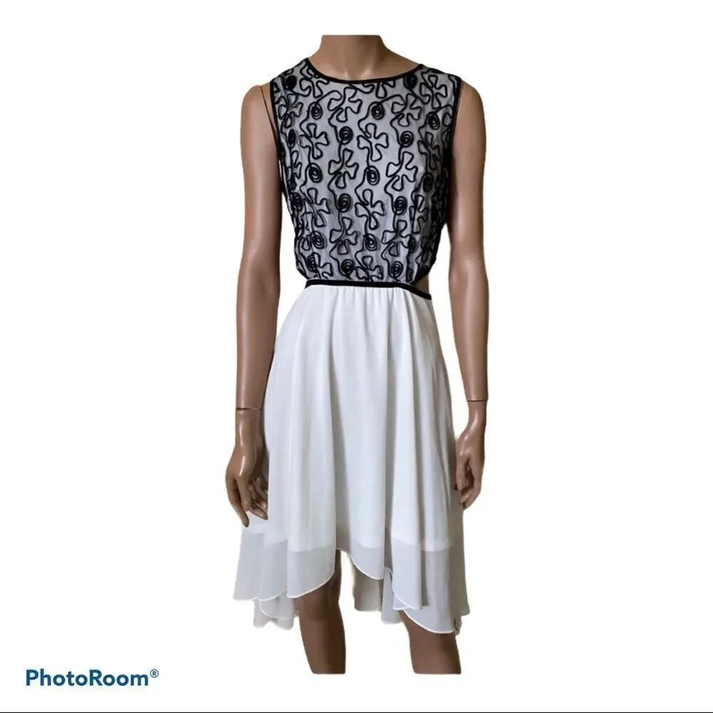LUCY&CO black/white chiffon/lace high low dress S